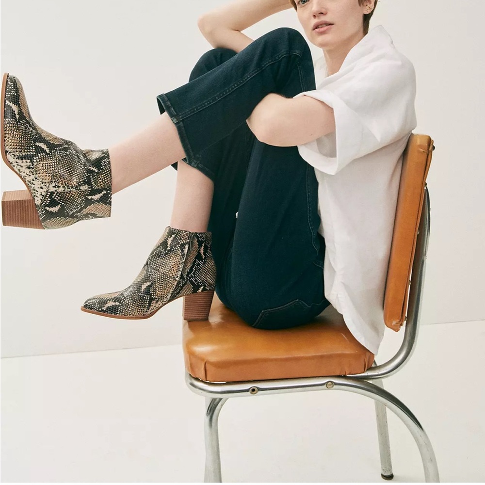 Madewell Rosie Snake Embossed Leather Ankle Wooden Stack Heel Boots, 7 - Picture 2 of 10